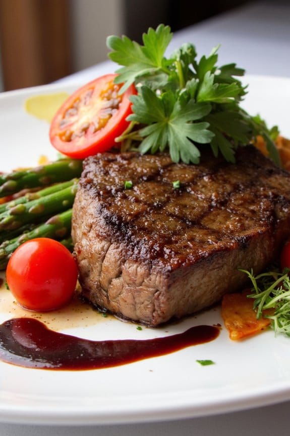 artful steak dinner presentation