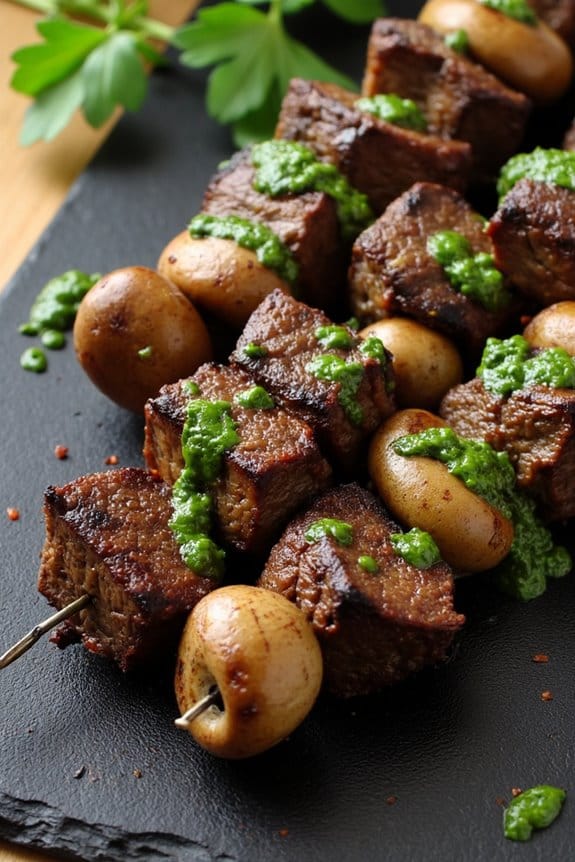 chimichurri mushroom steak kabobs