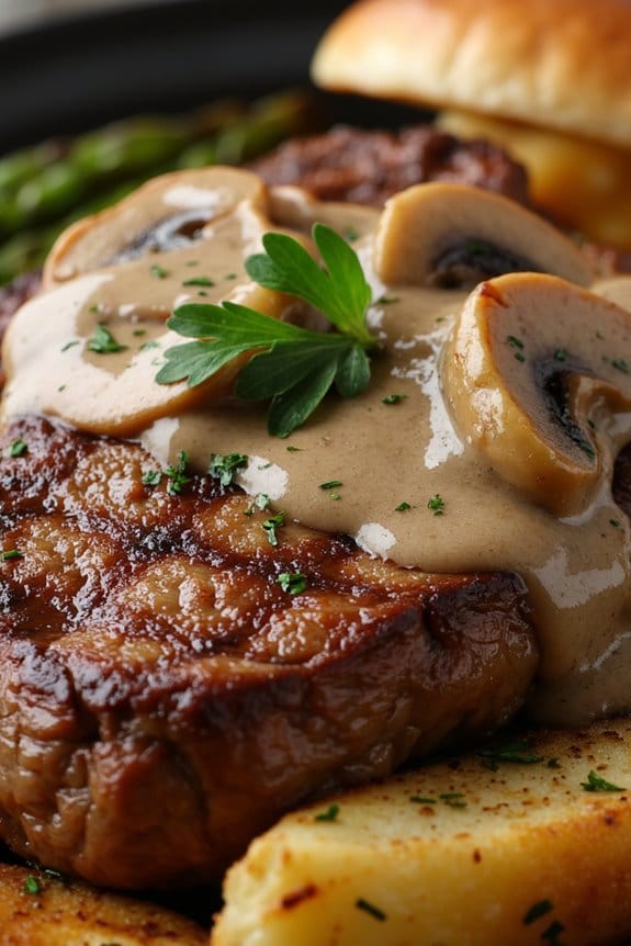 delicious steak with mushrooms