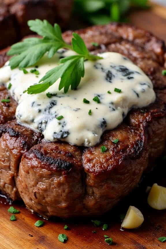 gourmet steak with blue cheese