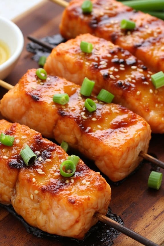 grilled teriyaki salmon skewers