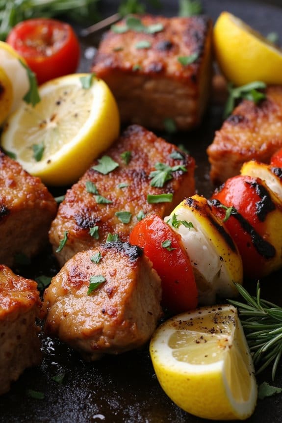 herb and garlic pork skewers
