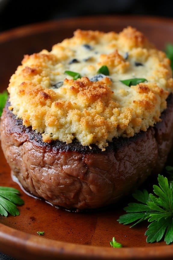 indulgent blue cheese crusted steak