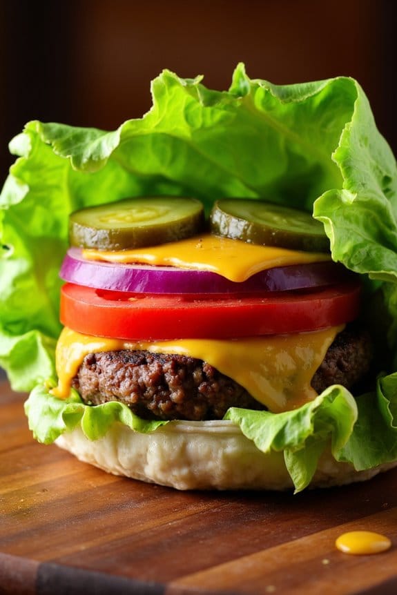 keto friendly lettuce wrapped cheeseburger