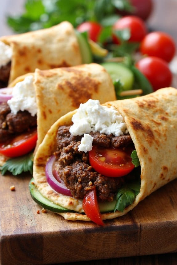 mediterranean beef hummus skewers