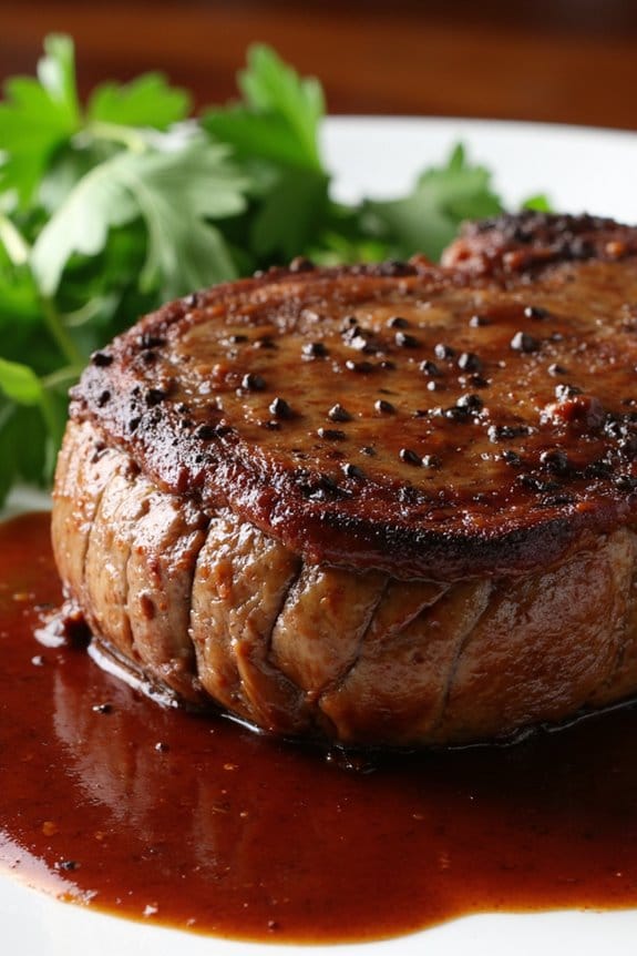 peppercorn steak with wine sauce