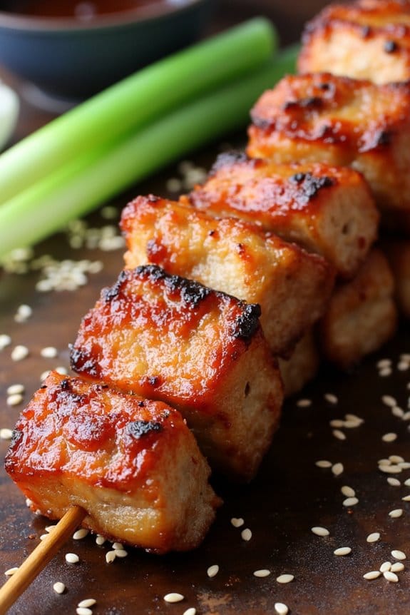 savory grilled pork belly skewers