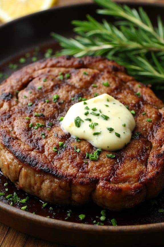 sizzling steak with herb butter