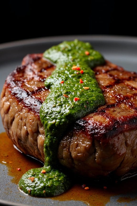 steak photography with chimichurri