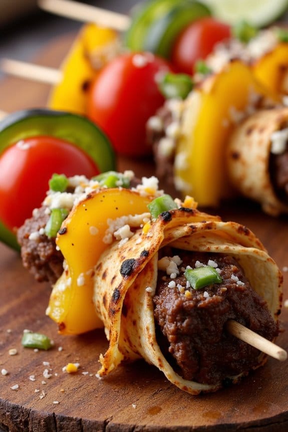 taco flavors on skewers