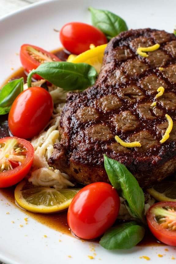 vibrant garnished ribeye steak